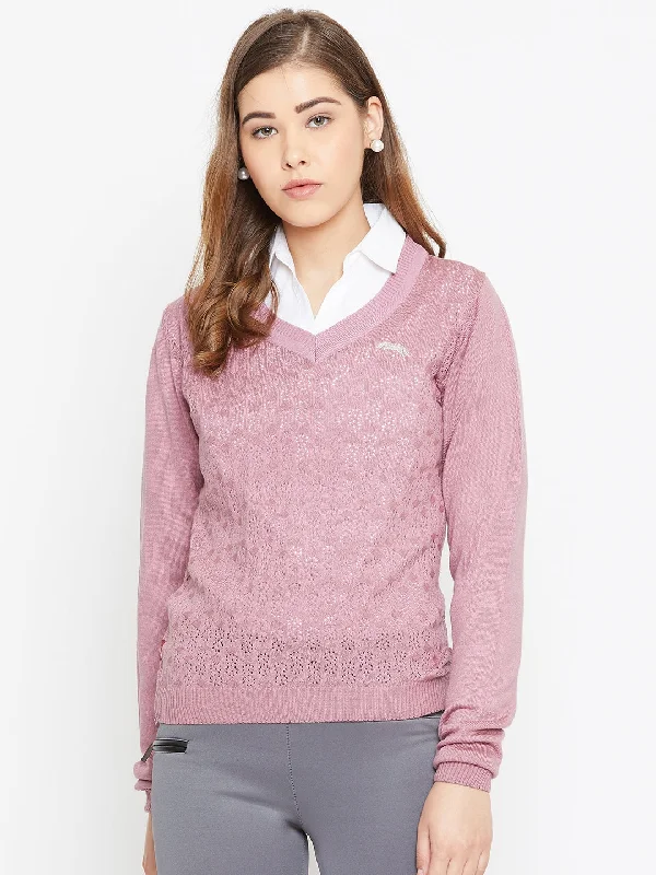 Plus - Size Women Sweater with a Flattering FitJUMP USA Women Pink Self Design Sweater