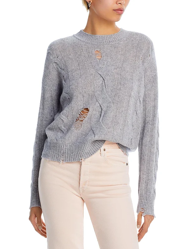 Cable - Knit Women Sweater with Intricate PatternsLady Womens Raw Hem Cashmere Crewneck Sweater