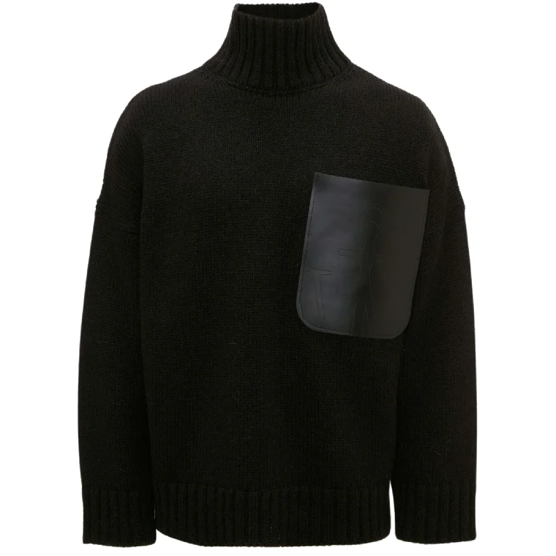 Turtleneck Women Sweater for a Classic and Elegant StyleLeather Patch Pocket Jumper