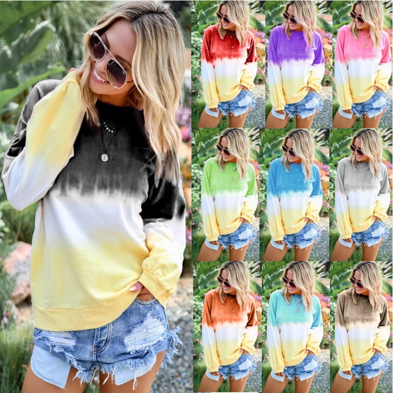 Floral Print Women Sweater for a Feminine AppealLong sleeved hooded sweater womens gradient color T shirt hoodies