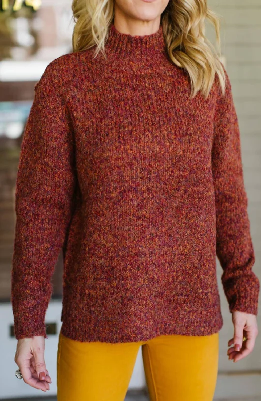 Color - Blocked Women Sweater for a Bold Fashion StatementMock Neck Sweater In Rust