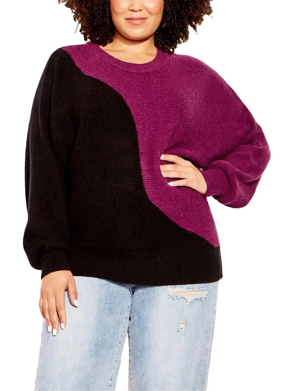 Mock - Neck Women Sweater for a Modern TwistPlus Womens Knit Colorblock Crewneck Sweater