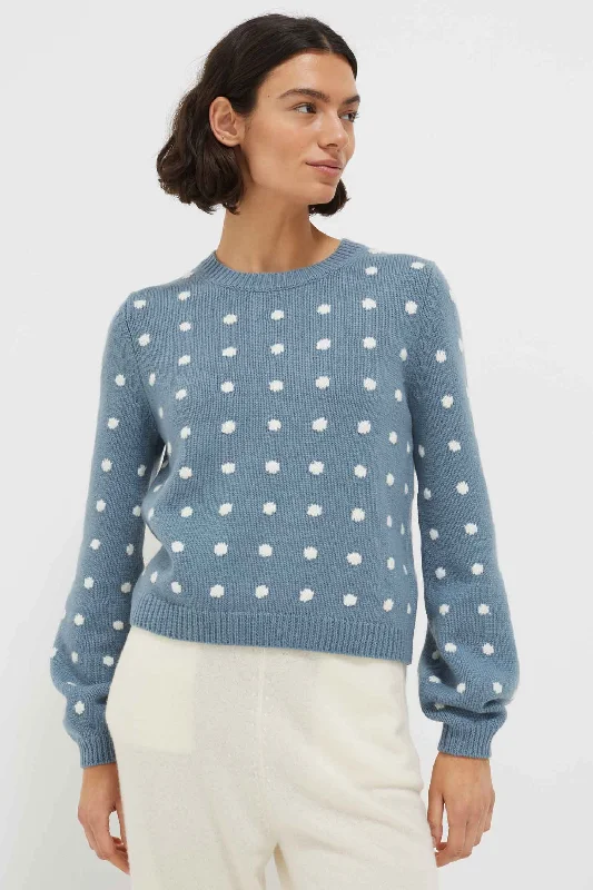 Button - Down Women Sweater for a Versatile LookPowder-Blue Wool-Cashmere Spot Intarsia Sweater