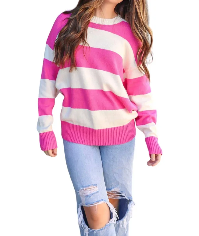 Hooded Women Sweater for Added Comfort and StyleStriped Sweater In Cream/pink