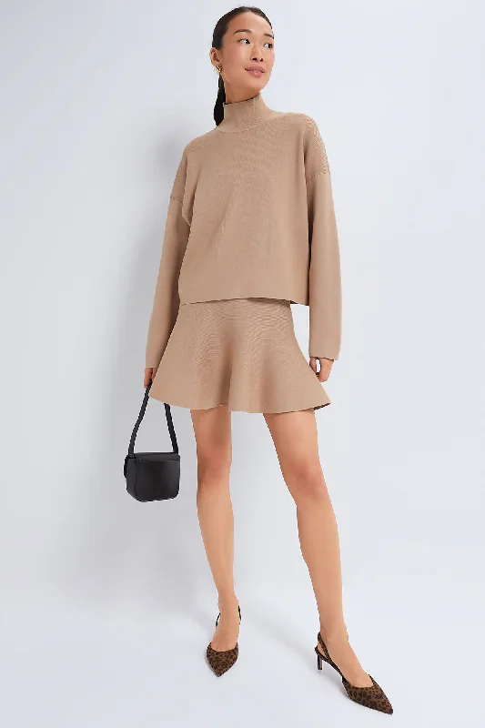 Lightweight Women Sweater for Spring and FallTan Cessie High Neck Sweater