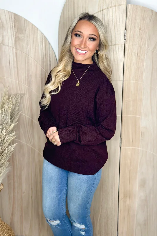 Turtleneck Women Sweater for a Classic and Elegant StyleBordeaux Soft Mock Neck Sweater