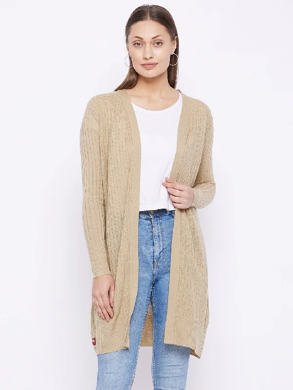 Cropped Women Sweater to Pair with High - Waisted BottomsWomen Beige Acrylic Ribbed Sweaters Shrug