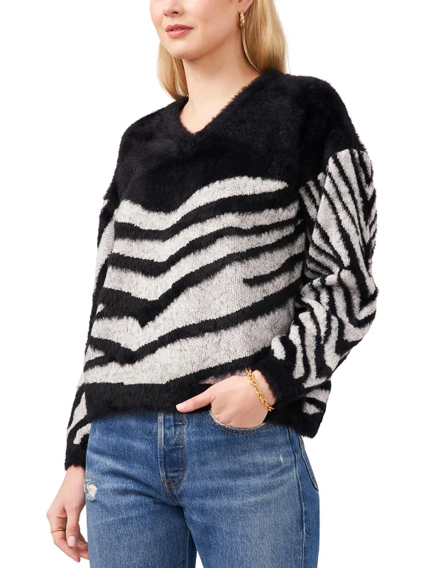 Floral Print Women Sweater for a Feminine AppealWomens Faux Fur V-Neck Sweater