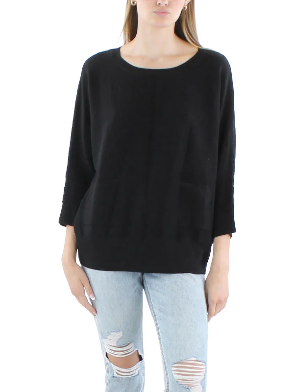 Cropped Women Sweater to Pair with High - Waisted BottomsWomens Pocket Cotton Crewneck Sweater