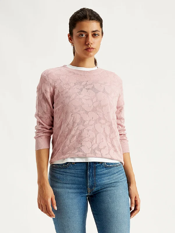 Turtleneck Women Sweater for a Classic and Elegant StyleWomen's Self Design Light-Pink Crew Neck Sweater