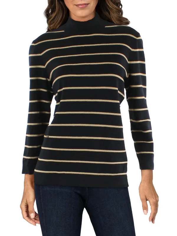 Lightweight Women Sweater for Spring and FallWomens Striped Metallic Mock Turtleneck Sweater