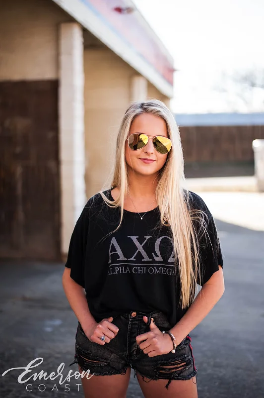 Ringer T Shirt Women with Retro - Inspired StripesAlpha Chi Omega Crop Letter Tee