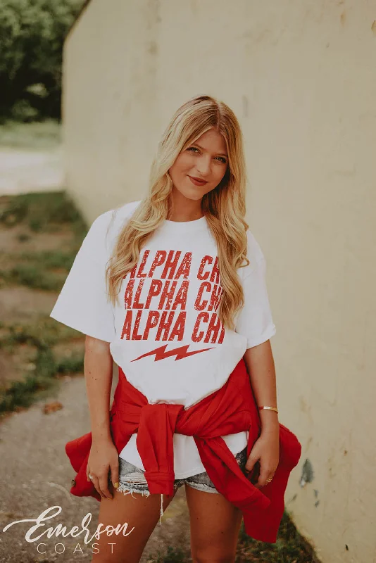 Crew Neck Women T Shirt with a Timeless DesignAlpha Chi Omega Lightning Tee