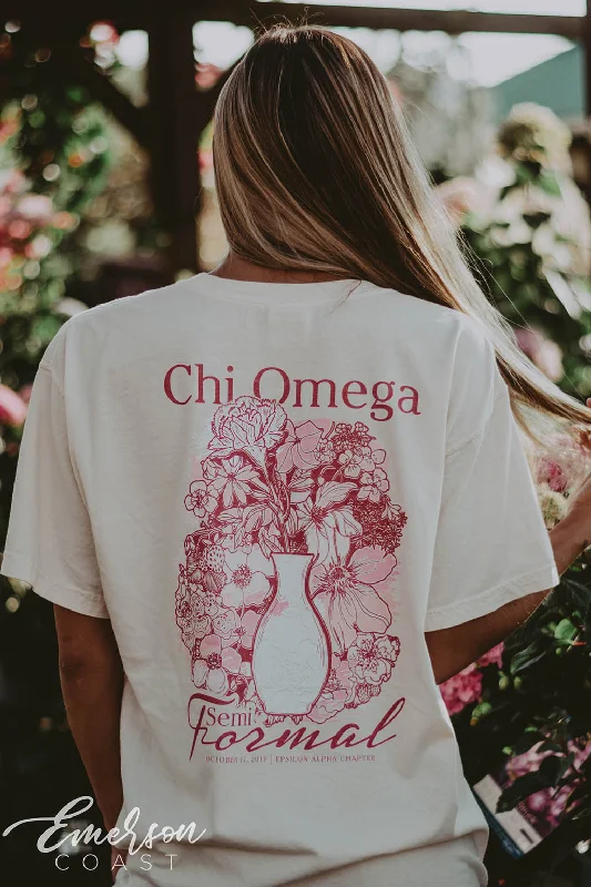 Tie - Dye Women T Shirt with a Bohemian VibeChi Omega Semi Formal Floral Tshirt