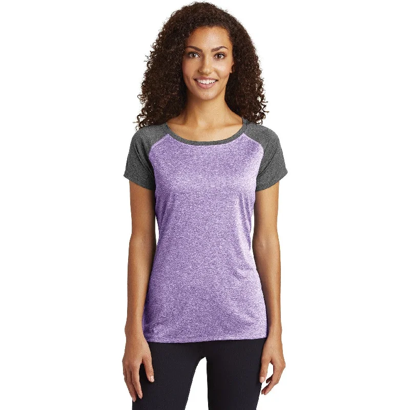 Pocketed Women T Shirt for Added FunctionalityCLOSEOUT - Sport-Tek Ladies Heather-On-Heather Contender Scoop Neck Tee