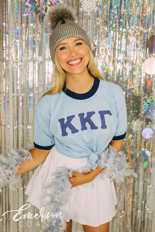 Long Sleeve Women T Shirt for Cooler WeatherKappa Kappa Gamma Snowy Bid Day Ringer Tee