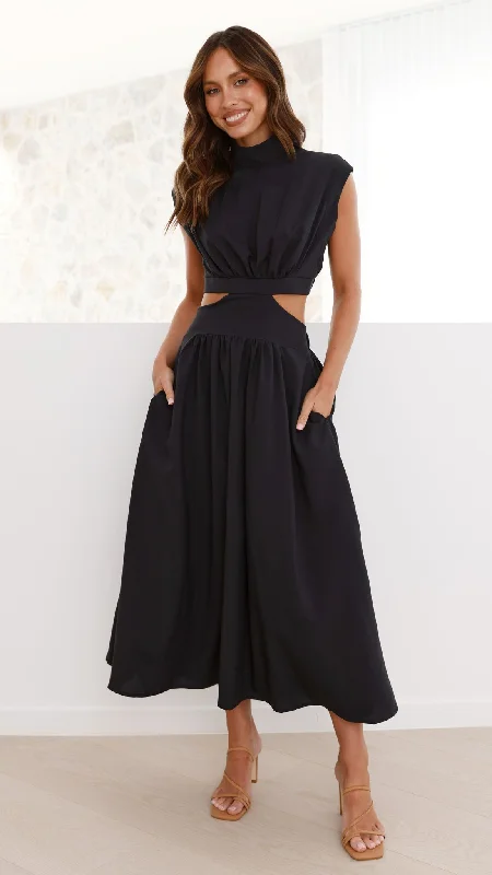 Empire Waist Women Dress to Accentuate the Bust and Conceal the WaistMaddison Midi Dress - Black