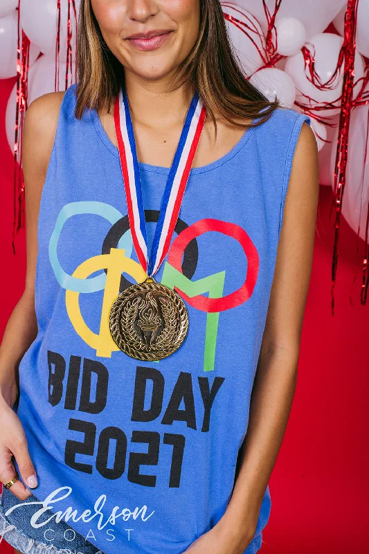 Tie - Dye Women T Shirt with a Bohemian VibePhi Mu Brought Home The Gold Bid Day Tank