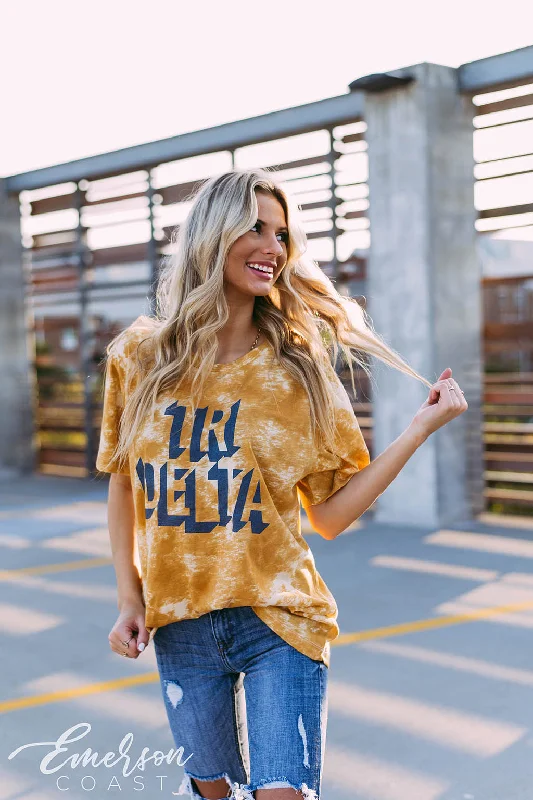 Long Sleeve Women T Shirt for Cooler WeatherTri Delt Yellow Tie Dye PR Tee