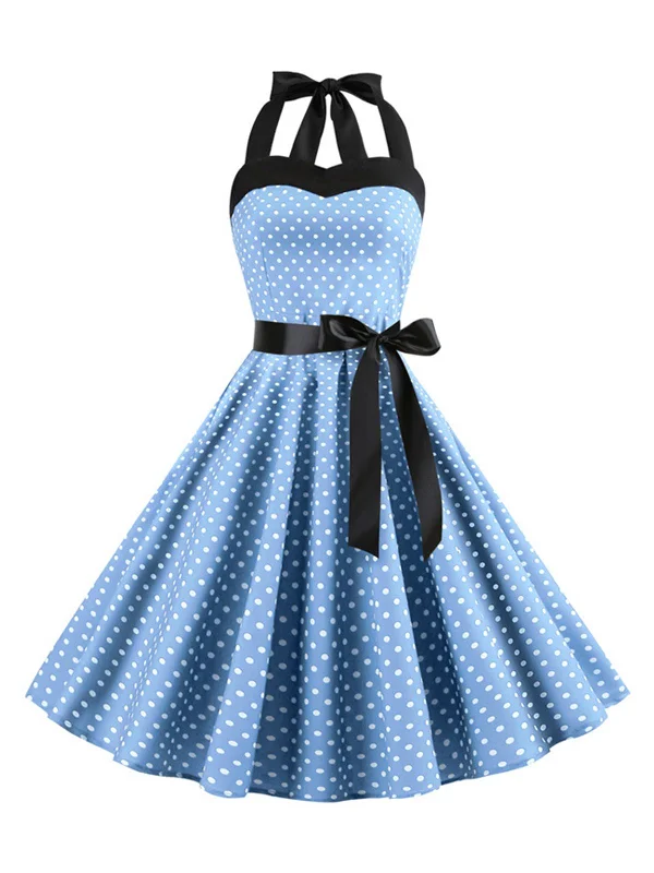 Backless Women Dress for a Sexy and Alluring Look at Evening Events1950s Polka Dot Bow Tie Halter Swing Dress