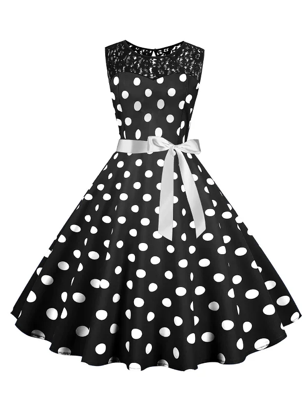 Halter Neck Women Dress to Show Off the Shoulders and Neckline1950s Polka Dot Lace Patchwork Dress