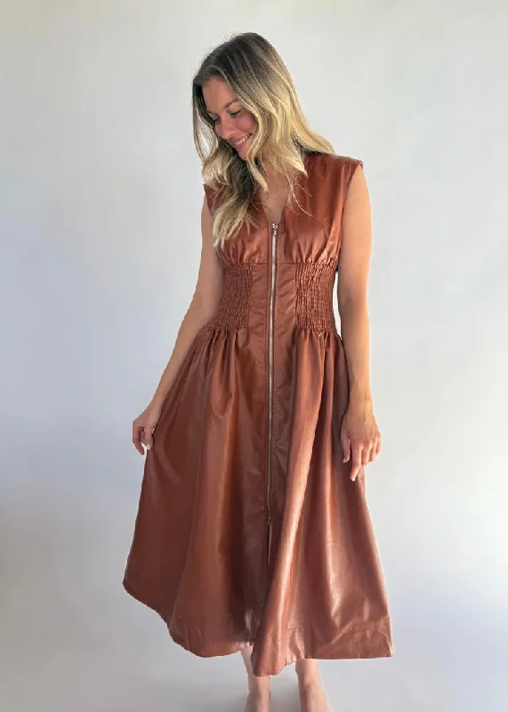 Halter Neck Women Dress to Show Off the Shoulders and NecklineRORY LEATHER MIDI DRESS