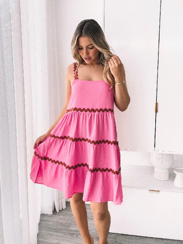 Ruffled Women Dress with Multiple Layers for a Playful and Girly StyleAdalline Dress - Pink Multi