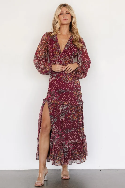 Sheath Women Dress with a Tailored Fit for a Professional LookBowman Deep V Maxi Dress | Burgundy Multi