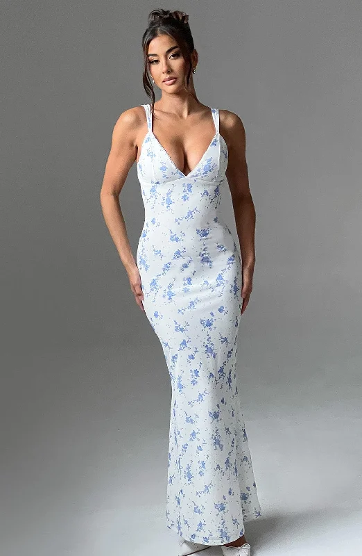 Strapless Women Dress with a Built - in Bra for Comfort and SupportCaoimhe Maxi Dress - Blue Ditsy Print