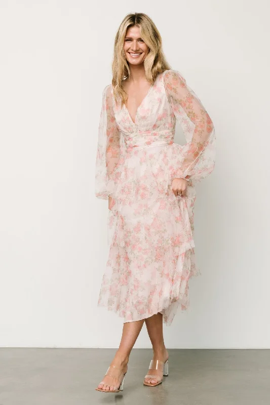 Maxi Women Dress with Floral Print for a Bohemian VibeCarolina Tulle Tiered Maxi Dress | Blush Floral