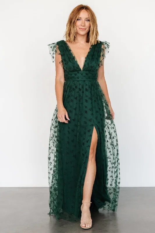 Printed Abstract Women Dress for a Modern and Artistic AppealCaterina Tulle Maxi Dress | Dark Green