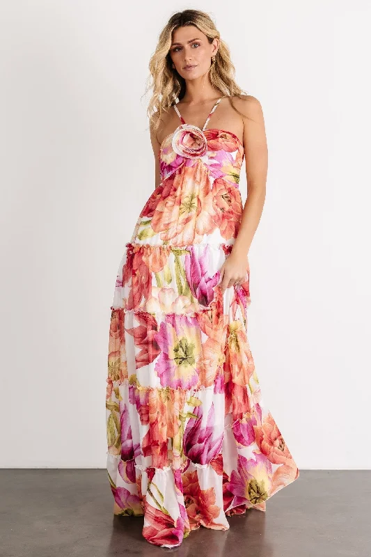 Plus Size Women Dress with a Flattering A - Line Cut for Comfort and StyleCharmaine Maxi Dress | Pink + Red Floral