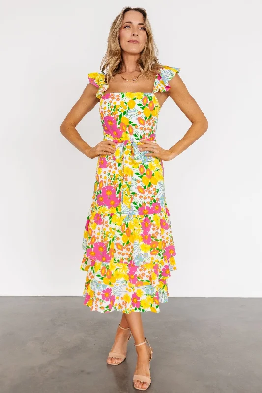 Sleeveless Women Dress in Bright Colors for Summer PartiesDani Ruffle Tiered Midi Dress | Multi Floral