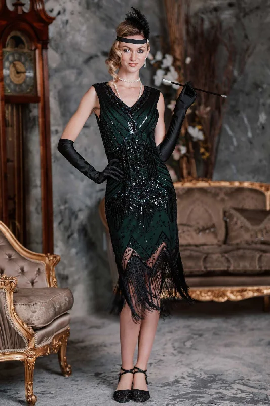 Ball Gown Women Dress with a Full Skirt for a Princess - like LookDark Green 1920s Sequined Flapper Dress