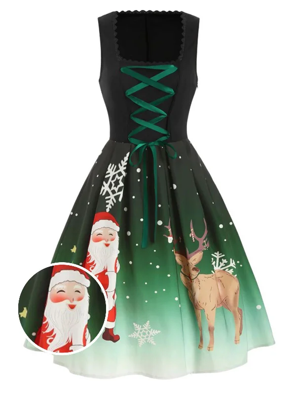 Empire Waist Women Dress to Accentuate the Bust and Conceal the WaistDark Green 1950s Lace Up Christmas Dress