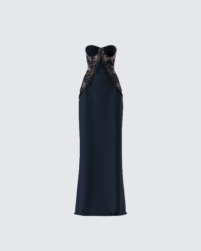 Empire Waist Women Dress to Accentuate the Bust and Conceal the WaistDebra Black Lace Panel Maxi Dress