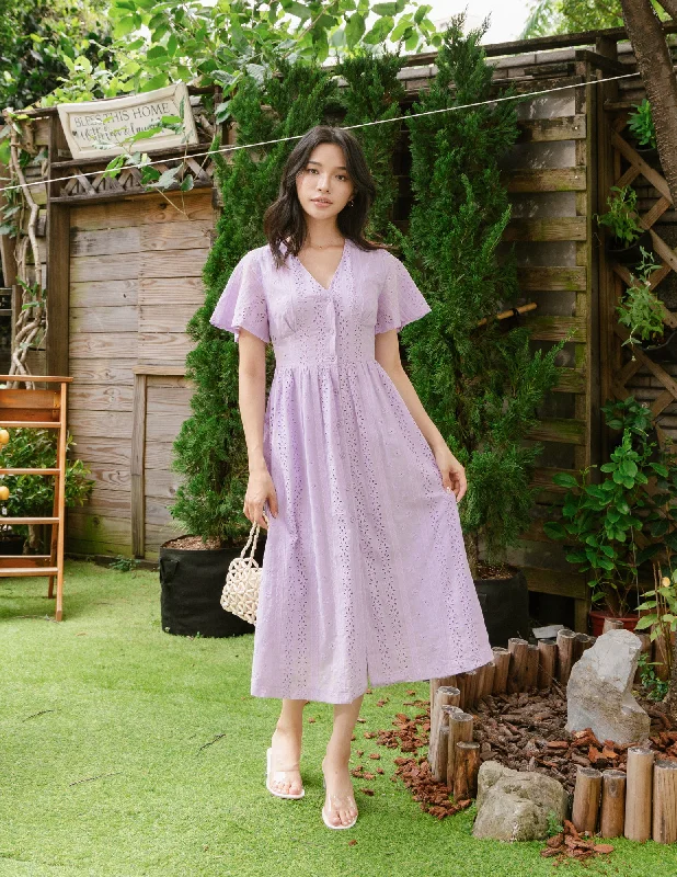 Maxi Women Dress with Floral Print for a Bohemian VibeDionne Eyelet Midi Dress in Lilac