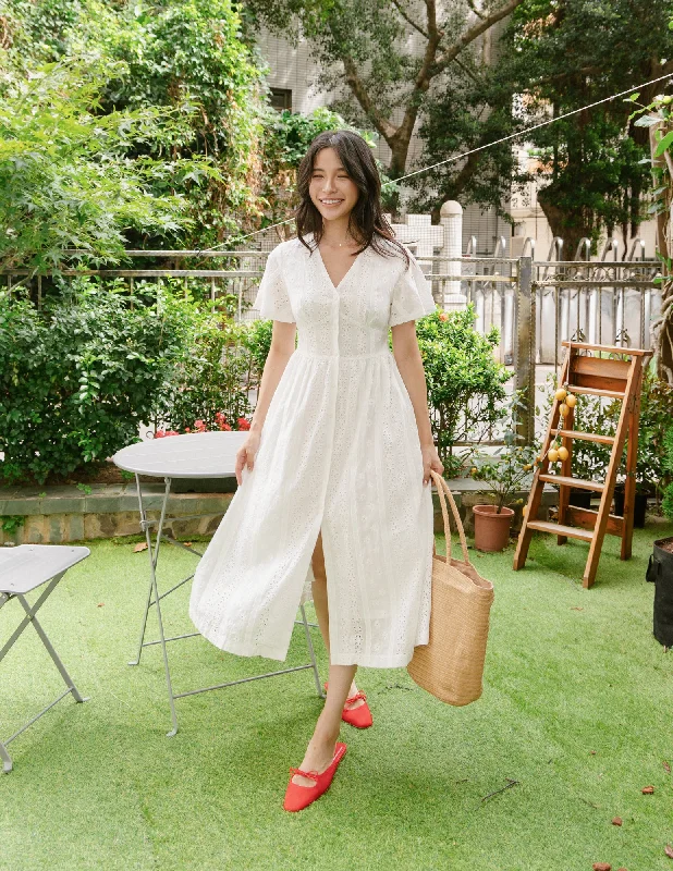 Empire Waist Women Dress to Accentuate the Bust and Conceal the WaistDionne Eyelet Midi Dress in White