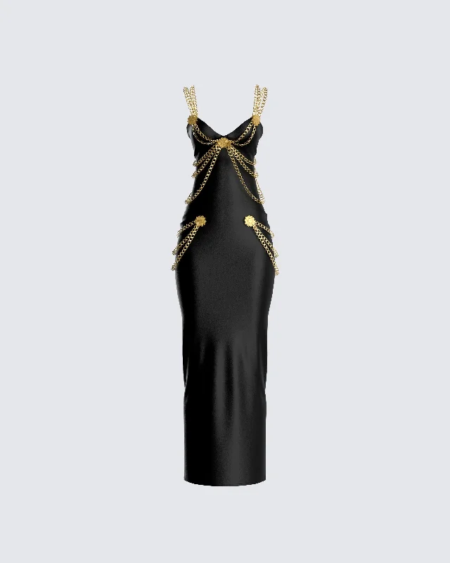 Lace - Embellished Women Dress for an Elegant and Sophisticated AppearanceDonna Black Chain Dress