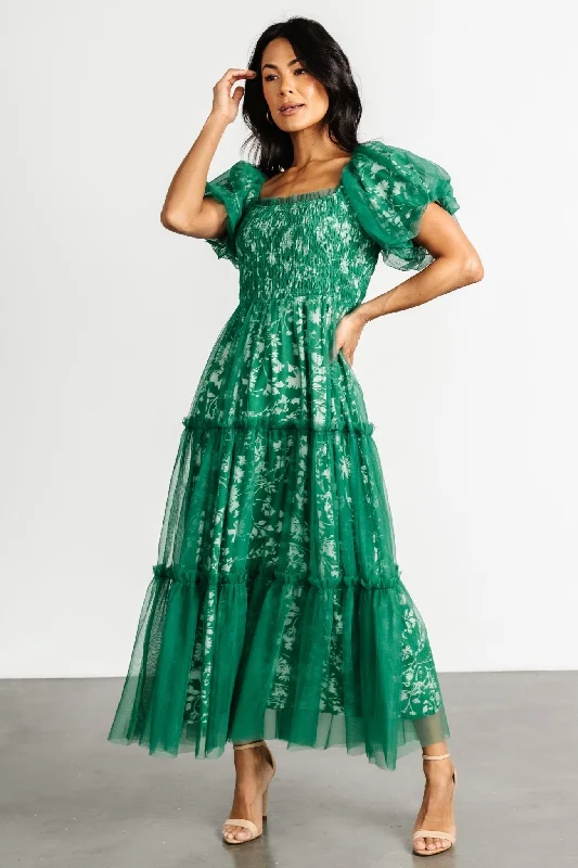 Wrap - Style Women Dress with Adjustable Fit for All Body TypesDoria Tulle Floral Maxi Dress | Green