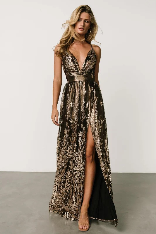 Little Black Women Dress with Sequins for a Glamorous Night OutEirena Sparkle Gown | Bronze + Gold