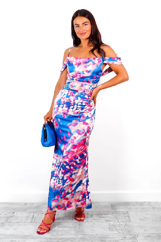 Mini Women Dress with a Short Hem for a Young and Trendy StyleElegance Is Everything - Pink Blue Printed Maxi Dress