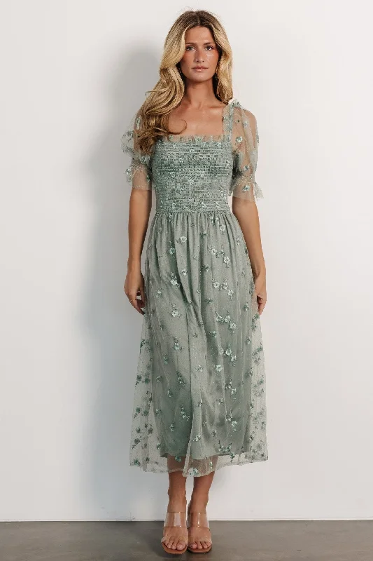 Sheath Women Dress with a Tailored Fit for a Professional LookEmilia Embroidered Dress | Sage