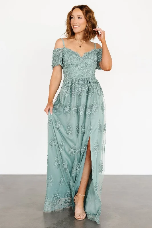 Halter Neck Women Dress to Show Off the Shoulders and NecklineEsperanza Tulle Embroidered Maxi Dress | Sage