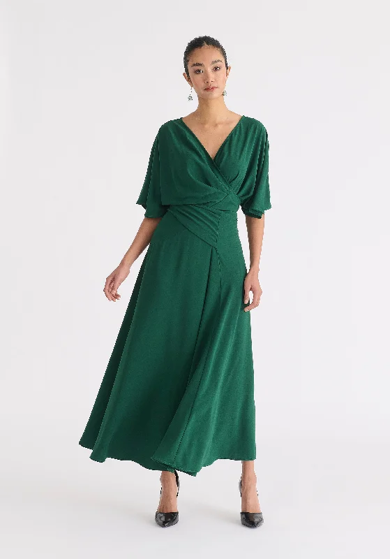 Empire Waist Women Dress to Accentuate the Bust and Conceal the WaistFlare Sleeves Maxi Wrap Dress