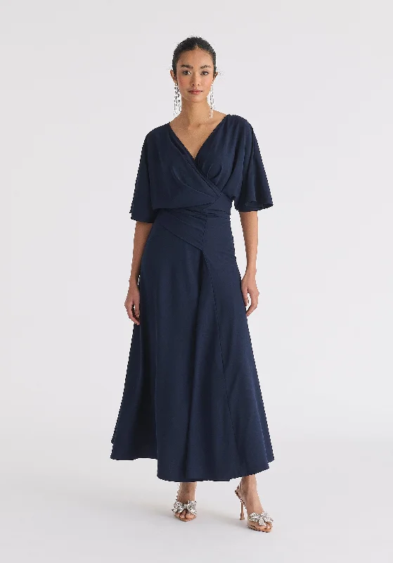 Empire Waist Women Dress to Accentuate the Bust and Conceal the WaistFlare Sleeves Maxi Wrap Dress