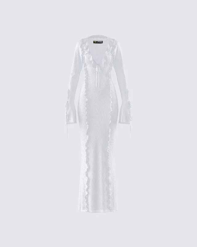 Long - Sleeve Women Dress in Velvet for a Luxurious Winter LookFlorence White Mesh Maxi Dress