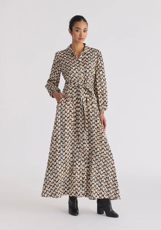 Mermaid - Style Women Dress with a Fitted Silhouette for Special OccasionsGeometric Print Maxi Shirt Dress