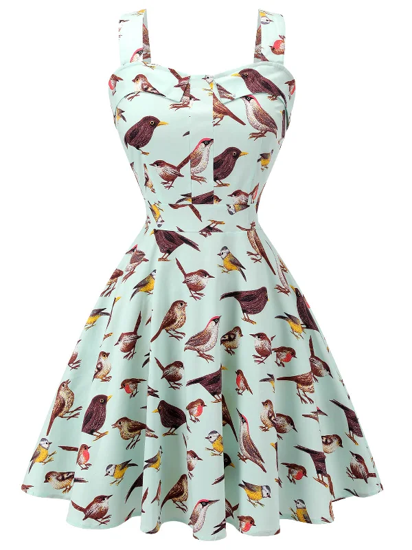 Sheath Women Dress with a Tailored Fit for a Professional LookGreen 1950s Bird Square Collar Sleeveless Dress