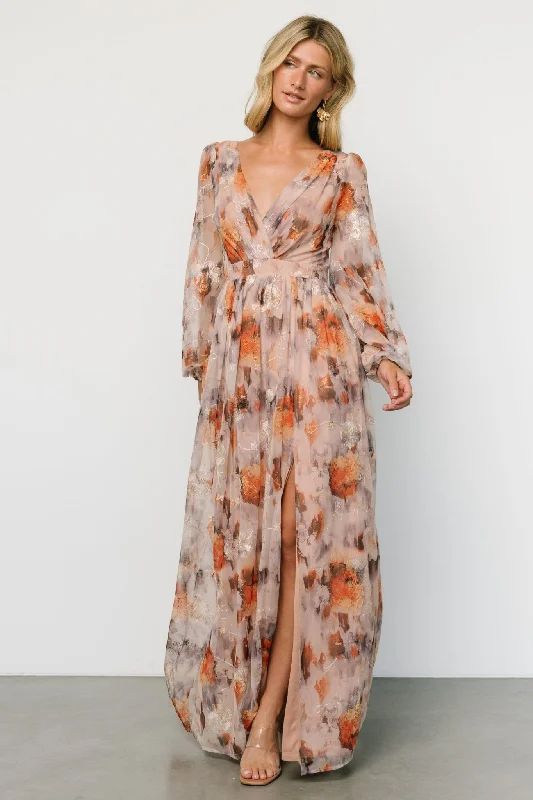 Maxi Women Dress with Floral Print for a Bohemian VibeHelene Maxi Dress | Taupe Multi